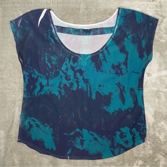 Kirra Blue and Green Print Scoop Back Blouse Size XL - Picture 4 of 6